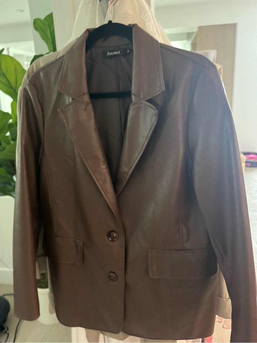 Autumnal Brown Leather Blazer Jacket - Women